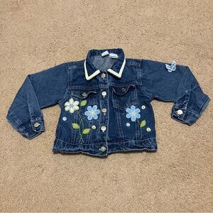 Kids Play Jean Jacket w/ Floral appliqué detail & Velvet trim Girl’s Sz 4T